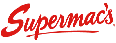 The image shows the Supermac's logo, with the name "Supermac's" written in bold, red cursive letters on a transparent background.